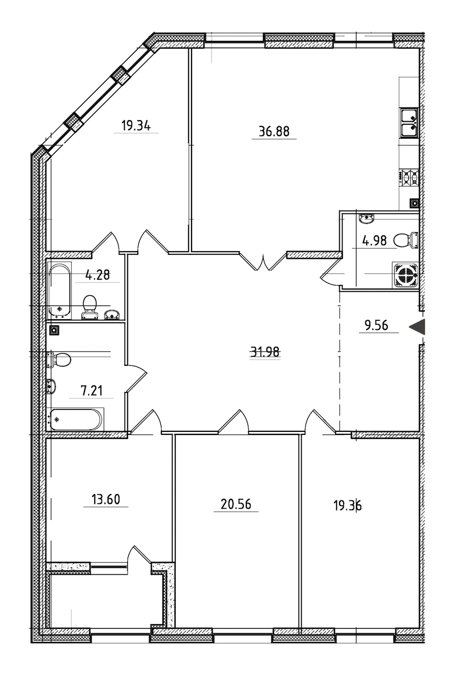 4-комнатная квартира 170.38 м², 2/9 эт., ЖК «Петровская Доминанта»